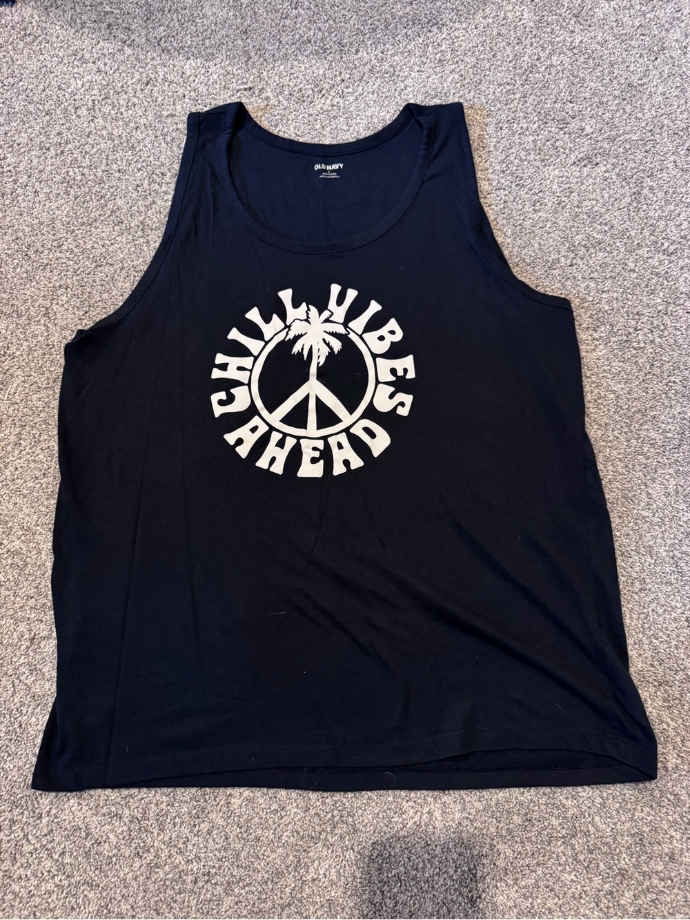 Old Navy Black Tank with White 'Chill Vibes Ahead' Graphic